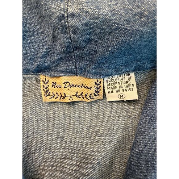 Y2K Boho Patchwork Denim Fall Jacket W/ Embroidered Leaf Motif Raw Hem Pockets M - Picture 6 of 6